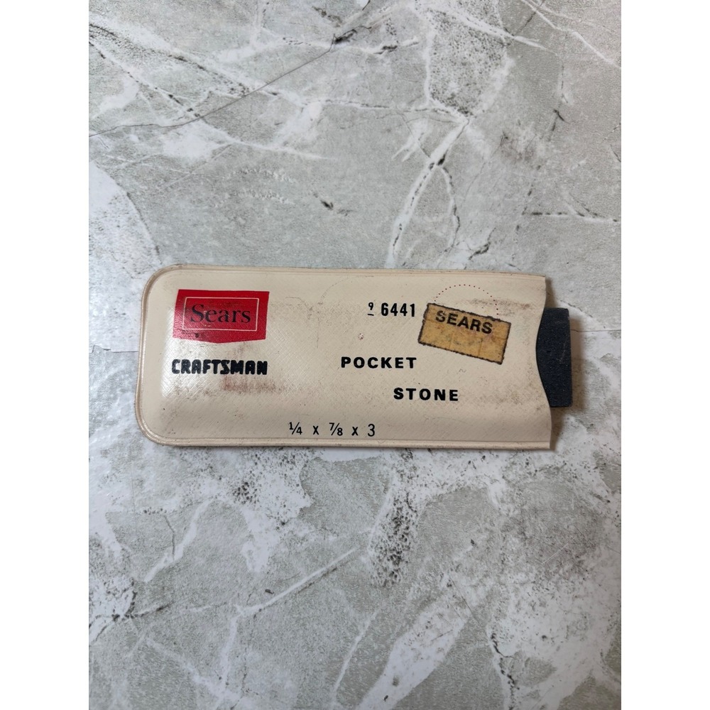 Vintage Sears Craftsman Pocket Stone In Plastic Sleeve 9 6441‎ ¼ × ⅞ × 3